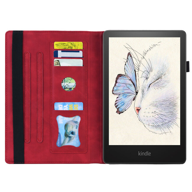 Case2go - Hoes geschikt voor Kindle Paperwhite (2021) - Business Wallet Book Case - Met pasjeshouder - Rood