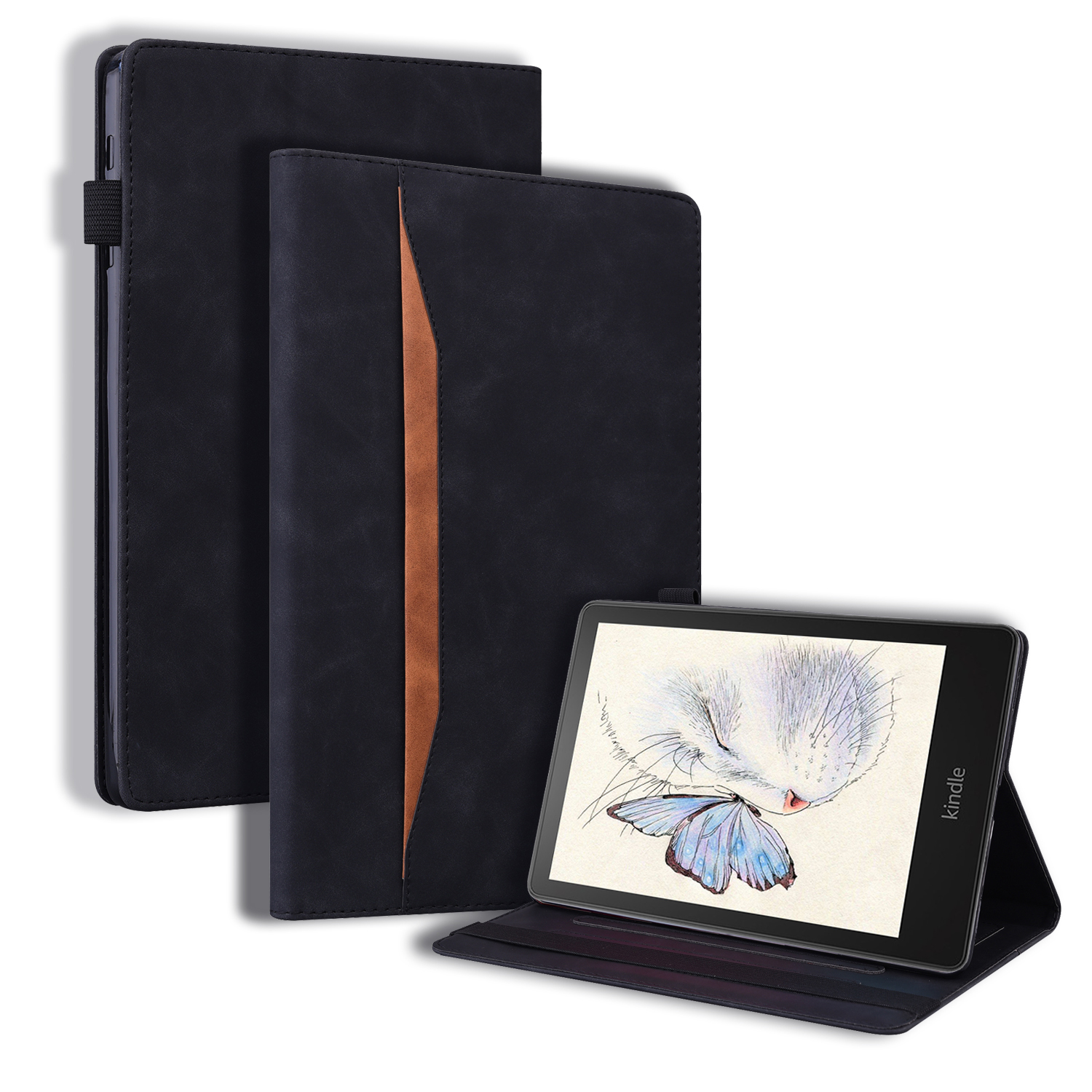 Case2go - Hoes geschikt voor Kindle Paperwhite (2021) - Business Wallet Book Case - Met pasjeshouder - Zwart afbeelding