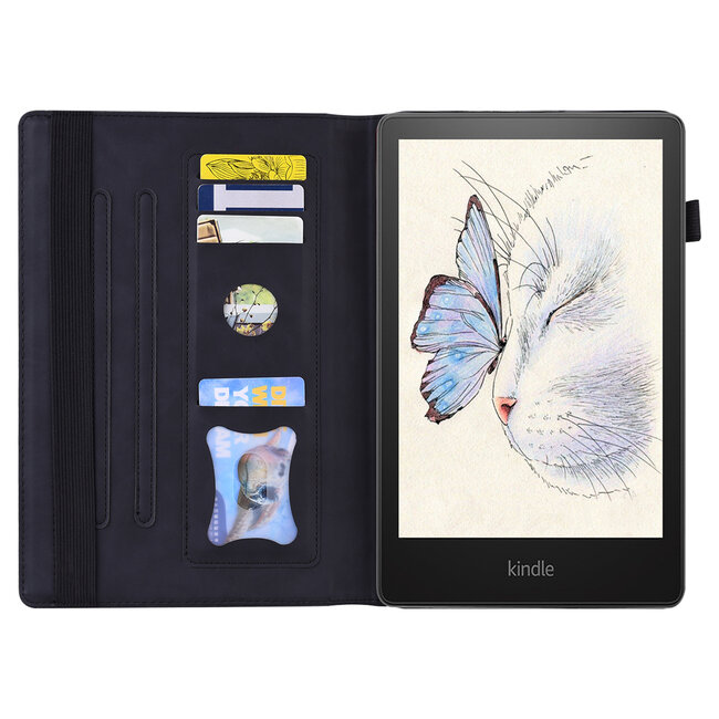 Case2go - Hoes geschikt voor Kindle Paperwhite (2021) - Business Wallet Book Case - Met pasjeshouder - Zwart
