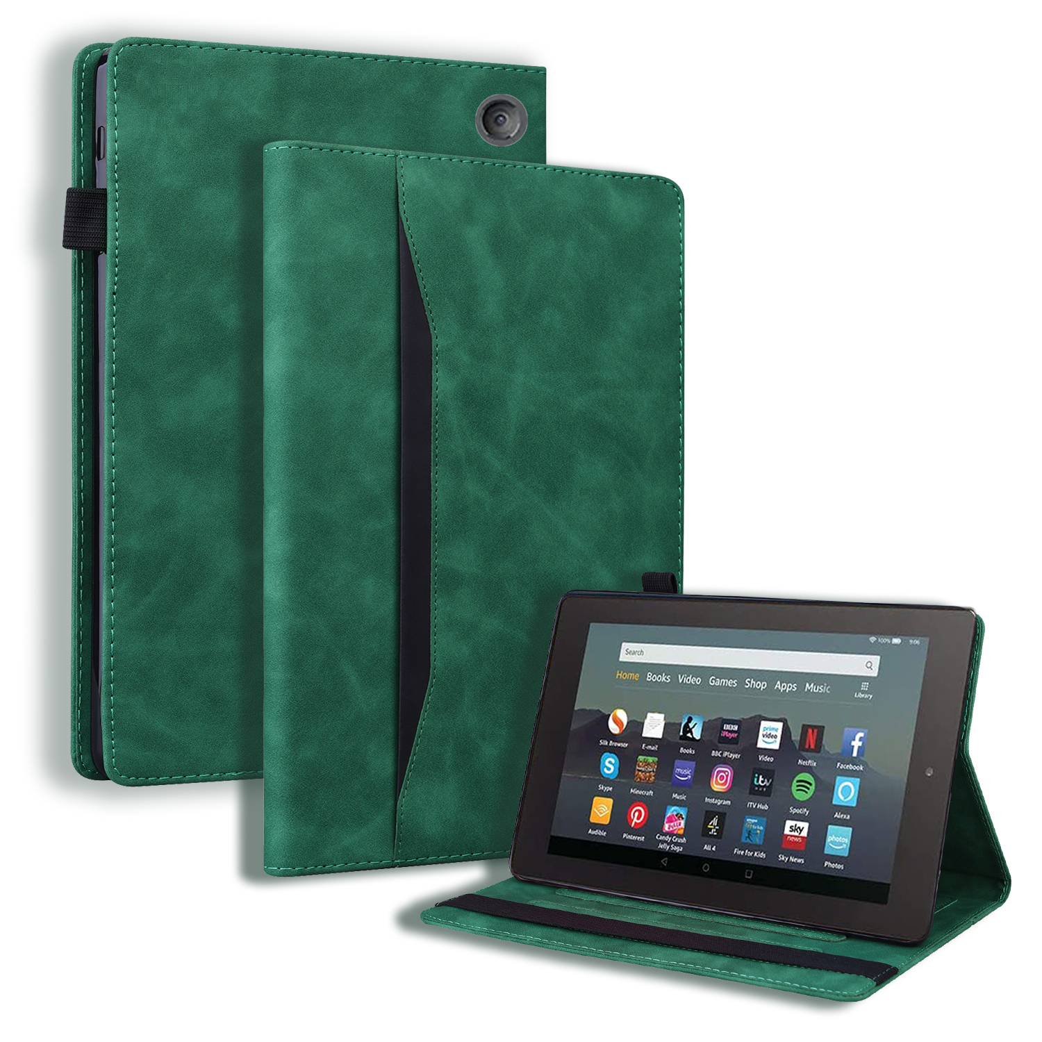 Case2go - Hoes geschikt voor Amazon Fire 7 (2022) - Business Wallet Book Case - Met pasjeshouder - Groen afbeelding