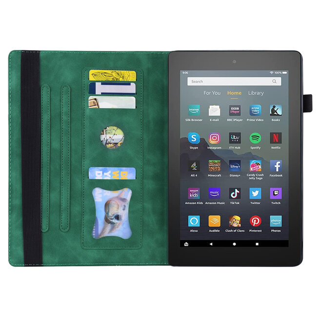 Case2go - Hoes geschikt voor Amazon Fire 7 (2022) - Business Wallet Book Case - Met pasjeshouder - Groen