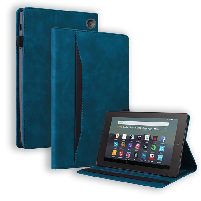 Case2go - Hoes geschikt voor Amazon Fire 7 (2022) - Business Wallet Book Case - Met pasjeshouder - Donker Blauw