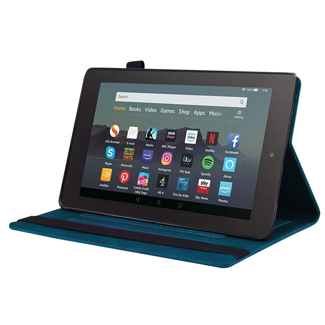 Case2go - Hoes geschikt voor Amazon Fire 7 (2022) - Business Wallet Book Case - Met pasjeshouder - Donker Blauw