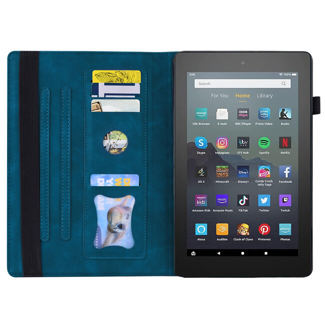 Case2go - Hoes geschikt voor Amazon Fire 7 (2022) - Business Wallet Book Case - Met pasjeshouder - Donker Blauw