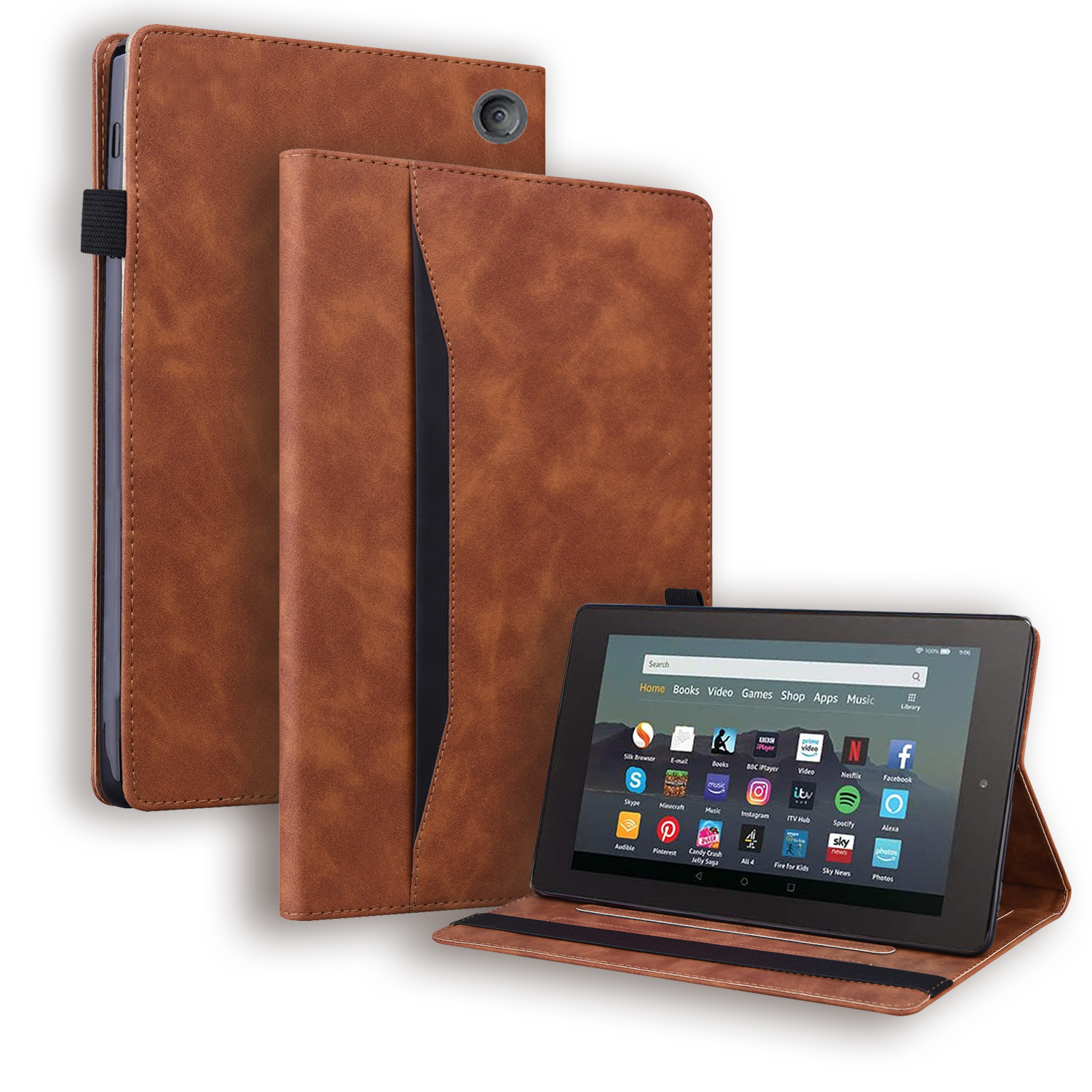 Case2go - Hoes geschikt voor Amazon Fire 7 (2022) - Business Wallet Book Case - Met pasjeshouder - Bruin afbeelding