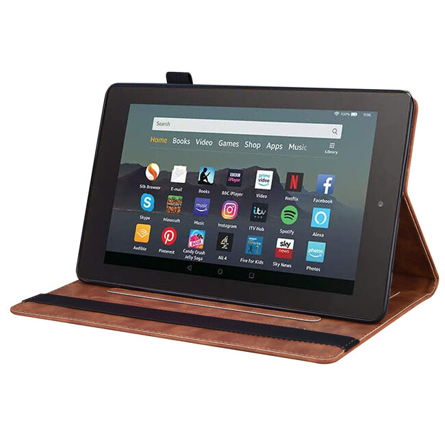 Case2go - Hoes geschikt voor Amazon Fire 7 (2022) - Business Wallet Book Case - Met pasjeshouder - Bruin