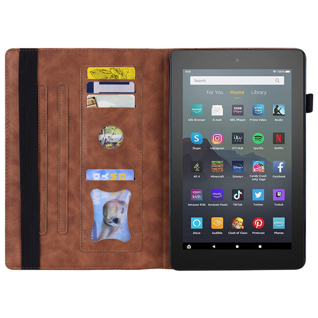 Case2go - Hoes geschikt voor Amazon Fire 7 (2022) - Business Wallet Book Case - Met pasjeshouder - Bruin