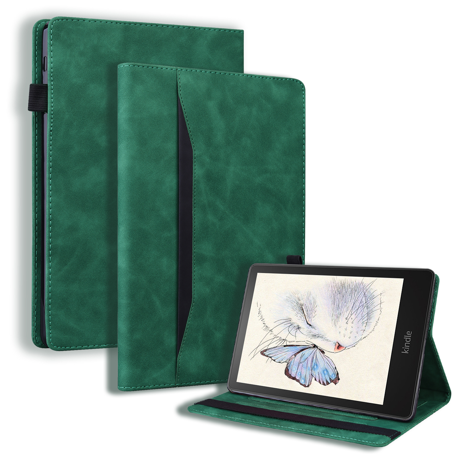 Case2go - Hoes geschikt voor Kindle Paperwhite (2021) - Business Wallet Book Case - Met pasjeshouder - Groen afbeelding