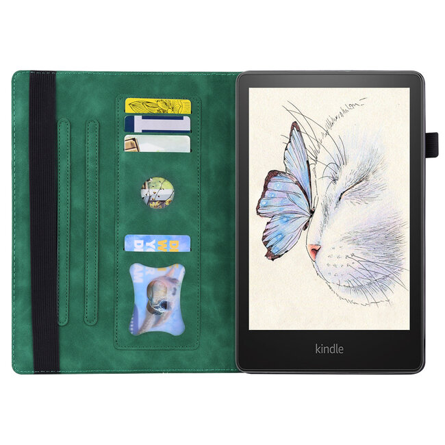 Case2go - Hoes geschikt voor Kindle Paperwhite (2021) - Business Wallet Book Case - Met pasjeshouder - Groen