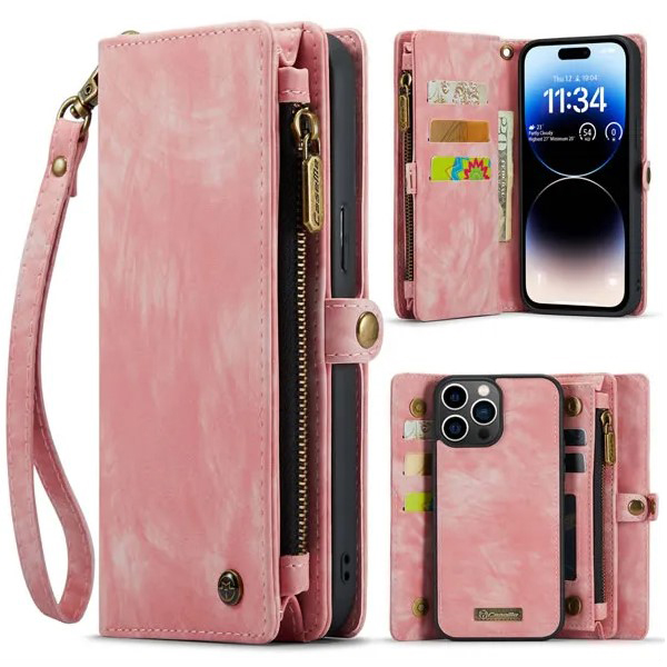 CaseMe - Telefoonhoesje geschikt voor Apple iPhone 15 Pro Max - 2 in 1 Book Case en Back Cover - Licht Roze afbeelding