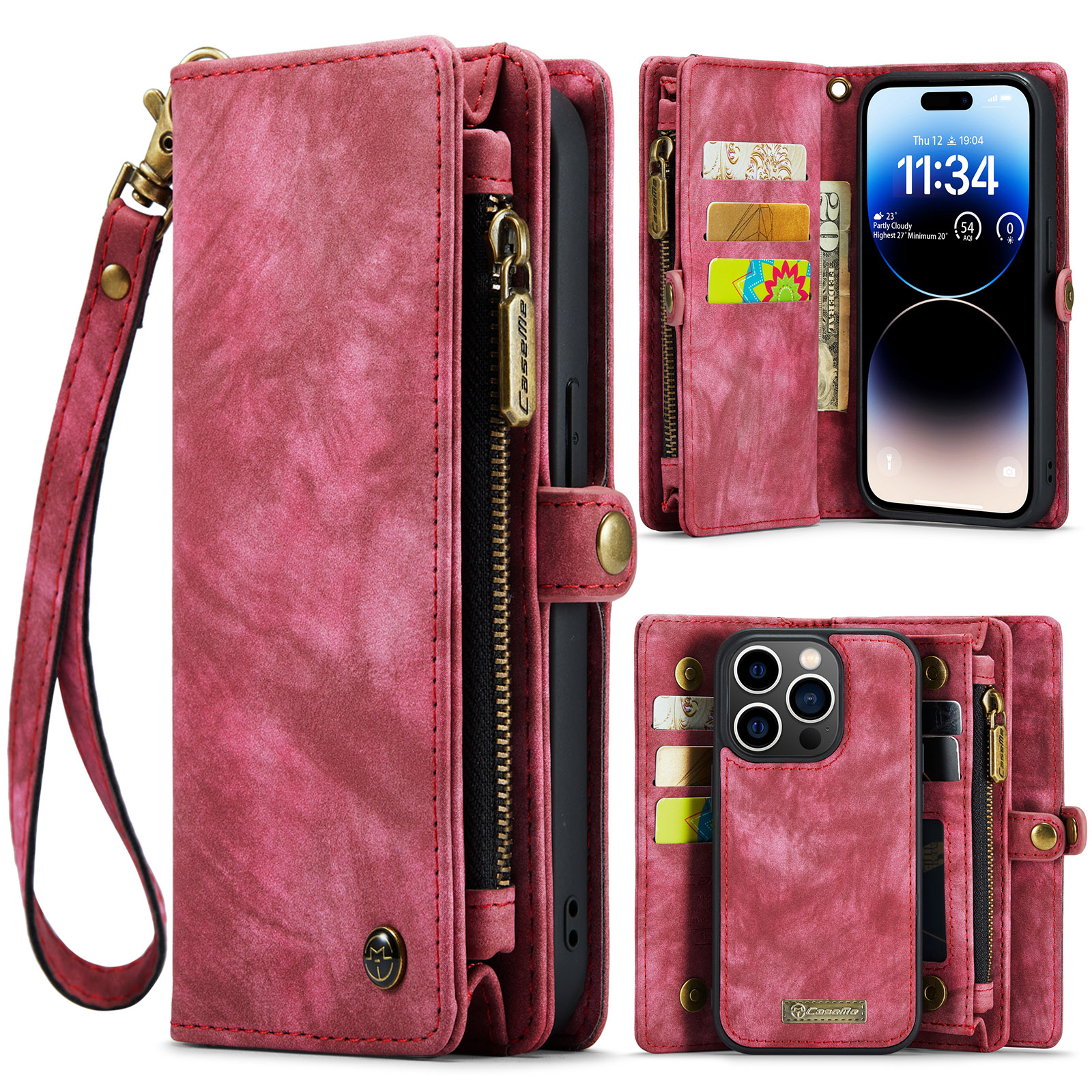 CaseMe - Telefoonhoesje geschikt voor Apple iPhone 15 Pro - 2 in 1 Book Case en Back Cover - Roze afbeelding