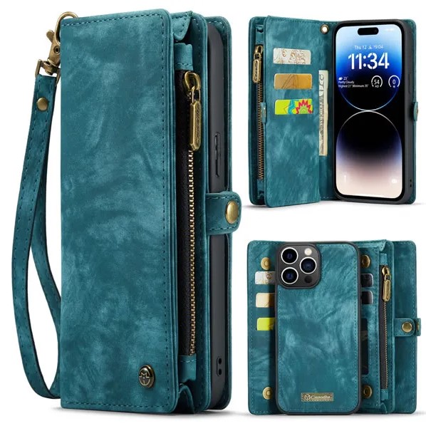 CaseMe - Telefoonhoesje geschikt voor Apple iPhone 15 Pro Max - 2 in 1 Book Case en Back Cover - Blauw afbeelding
