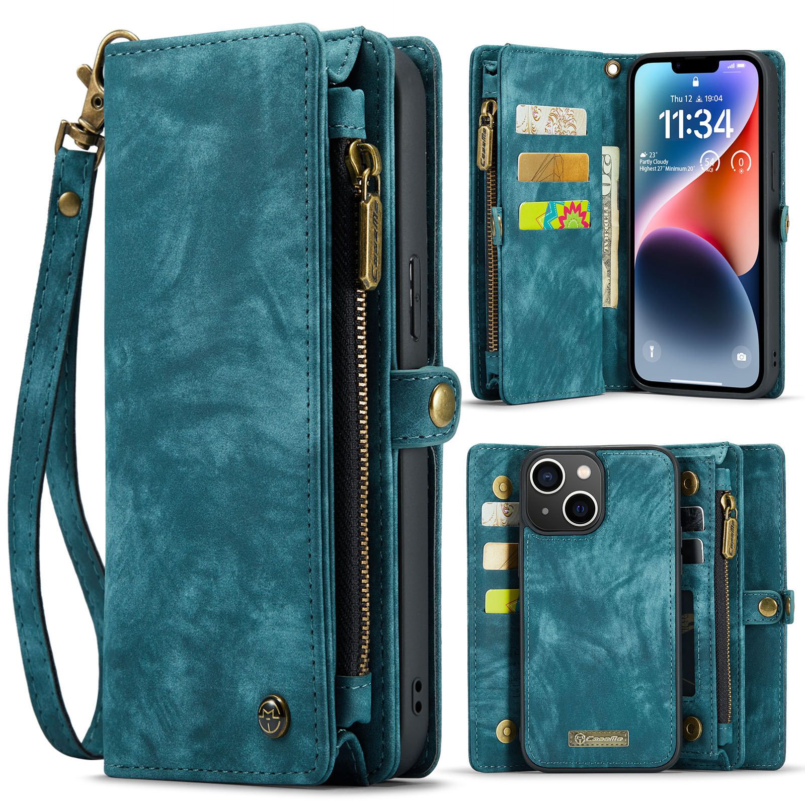 CaseMe - Telefoonhoesje geschikt voor Apple iPhone 15 Plus - 2 in 1 Book Case en Back Cover - Blauw afbeelding