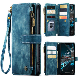 CaseMe CaseMe - Hoesje geschikt voor iPhone 15 Plus - Vintage Wallet Book Case Ritssluiting - Met Magneetsluiting - Blauw