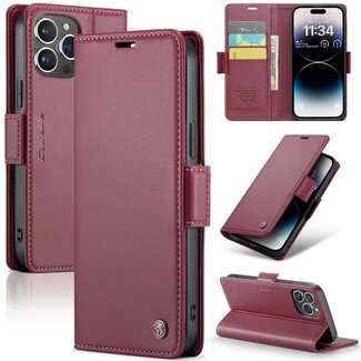 CaseMe CaseMe - Hoesje geschikt voor iPhone 15 Pro - Retro Wallet Book Case - Met Magnetische Sluiting - Rood
