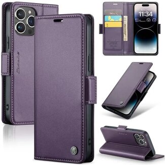 CaseMe CaseMe - Hoesje geschikt voor iPhone 15 Pro - Retro Wallet Book Case - Met Magnetische Sluiting - Paars