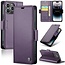 CaseMe - Hoesje geschikt voor iPhone 15 Pro - Retro Wallet Book Case - Met Magnetische Sluiting - Paars