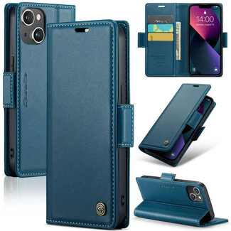 CaseMe CaseMe - Hoesje geschikt voor iPhone 15 Plus - Retro Wallet Book Case - Met Magnetische Sluiting - Blauw