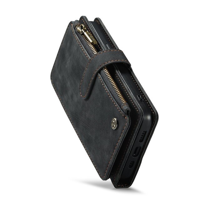 CaseMe - Hoesje geschikt voor iPhone 15 Pro Max - Vintage Wallet Book Case Ritssluiting - Met Magneetsluiting - Zwart