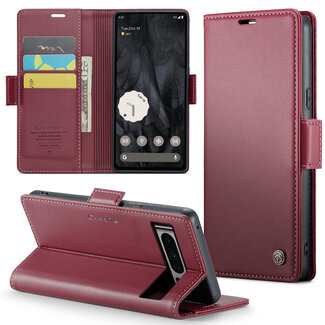 CaseMe CaseMe - Hoesje geschikt voor Google Pixel 8 Pro - Retro Wallet Book Case - Met Magnetische Sluiting - Rood
