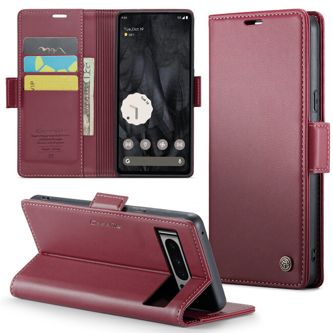 CaseMe - Hoesje geschikt voor Google Pixel 8 Pro - Retro Wallet Book Case - Met Magnetische Sluiting - Rood