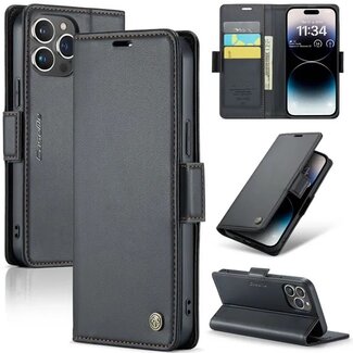 CaseMe CaseMe - Hoesje geschikt voor iPhone 15 Pro Max - Retro Wallet Book Case - Met Magnetische Sluiting - Zwart