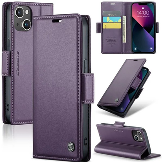 CaseMe CaseMe - Hoesje geschikt voor iPhone 15 - Retro Wallet Book Case - Met Magnetische Sluiting - Paars