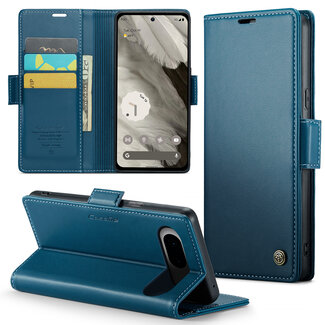 CaseMe CaseMe - Hoesje geschikt voor Google Pixel 8 - Retro Wallet Book Case - Met Magnetische Sluiting - Blauw