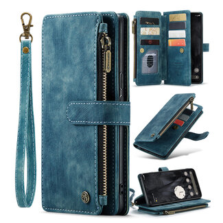 CaseMe CaseMe - Hoesje geschikt voor Google Pixel 8 Pro - Vintage Wallet Book Case Ritssluiting - Met Magneetsluiting - Blauw