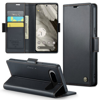 CaseMe CaseMe - Hoesje geschikt voor Google Pixel 8 - Retro Wallet Book Case - Met Magnetische Sluiting - Zwart