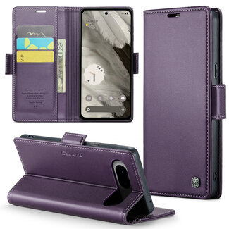 CaseMe CaseMe - Hoesje geschikt voor Google Pixel 8 - Retro Wallet Book Case - Met Magnetische Sluiting - Paars