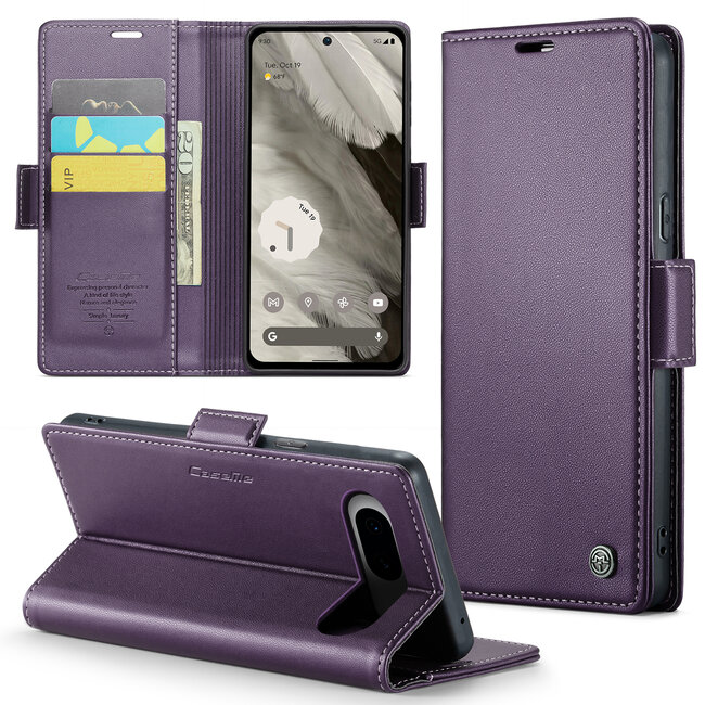 CaseMe - Hoesje geschikt voor Google Pixel 8 - Retro Wallet Book Case - Met Magnetische Sluiting - Paars