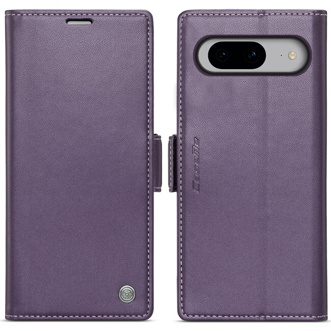 CaseMe - Hoesje geschikt voor Google Pixel 8 - Retro Wallet Book Case - Met Magnetische Sluiting - Paars