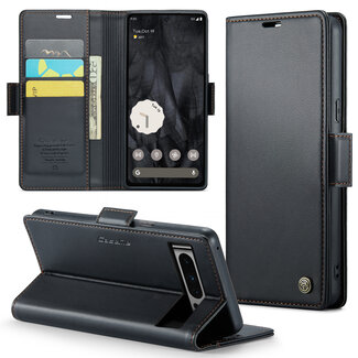 CaseMe CaseMe - Hoesje geschikt voor Google Pixel 8 Pro - Retro Wallet Book Case - Met Magnetische Sluiting - Zwart