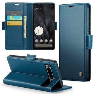 CaseMe CaseMe - Hoesje geschikt voor Google Pixel 8 Pro - Retro Wallet Book Case - Met Magnetische Sluiting - Blauw