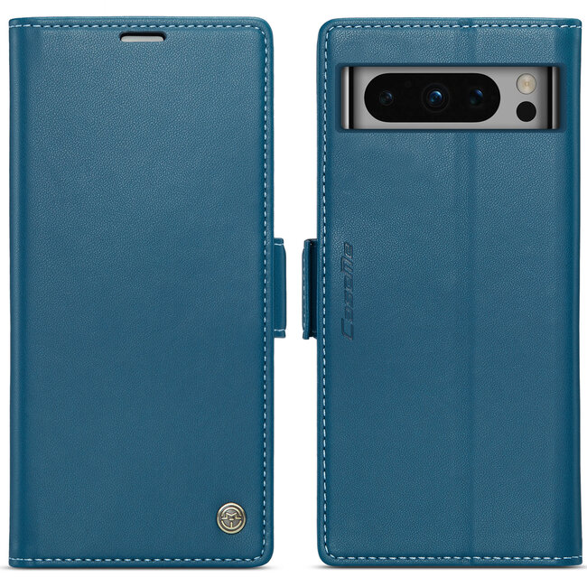CaseMe - Hoesje geschikt voor Google Pixel 8 Pro - Retro Wallet Book Case - Met Magnetische Sluiting - Blauw