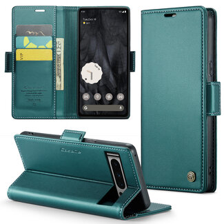 CaseMe CaseMe - Hoesje geschikt voor Google Pixel 8 Pro - Retro Wallet Book Case - Met Magnetische Sluiting - Groen