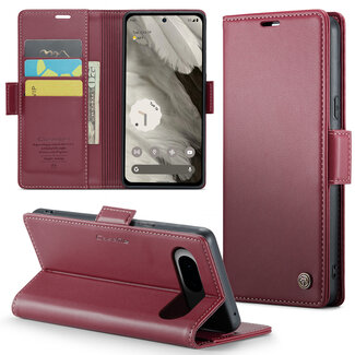 CaseMe CaseMe - Hoesje geschikt voor Google Pixel 8 - Retro Wallet Book Case - Met Magnetische Sluiting - Rood