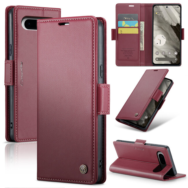 CaseMe - Hoesje geschikt voor Google Pixel 8 - Retro Wallet Book Case - Met Magnetische Sluiting - Rood