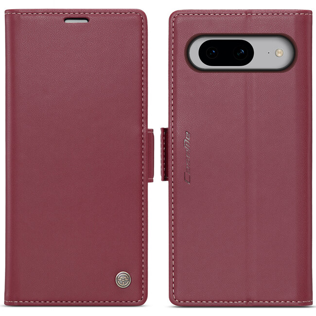 CaseMe - Hoesje geschikt voor Google Pixel 8 - Retro Wallet Book Case - Met Magnetische Sluiting - Rood