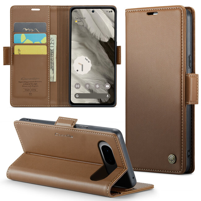 CaseMe - Hoesje geschikt voor Google Pixel 8 - Retro Wallet Book Case - Met Magnetische Sluiting - Bruin