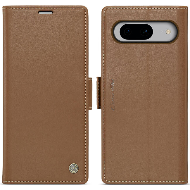 CaseMe - Hoesje geschikt voor Google Pixel 8 - Retro Wallet Book Case - Met Magnetische Sluiting - Bruin