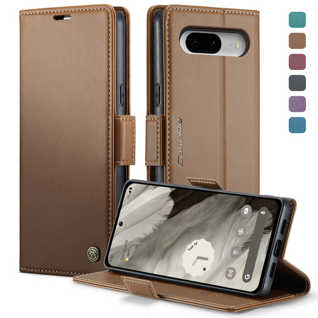 CaseMe - Hoesje geschikt voor Google Pixel 8 - Retro Wallet Book Case - Met Magnetische Sluiting - Bruin