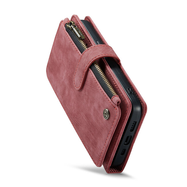 CaseMe - Hoesje geschikt voor iPhone 15 Pro Max - Vintage Wallet Book Case Ritssluiting - Met Magneetsluiting - Roze