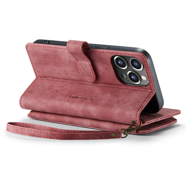 CaseMe - Hoesje geschikt voor iPhone 15 Pro Max - Vintage Wallet Book Case Ritssluiting - Met Magneetsluiting - Roze