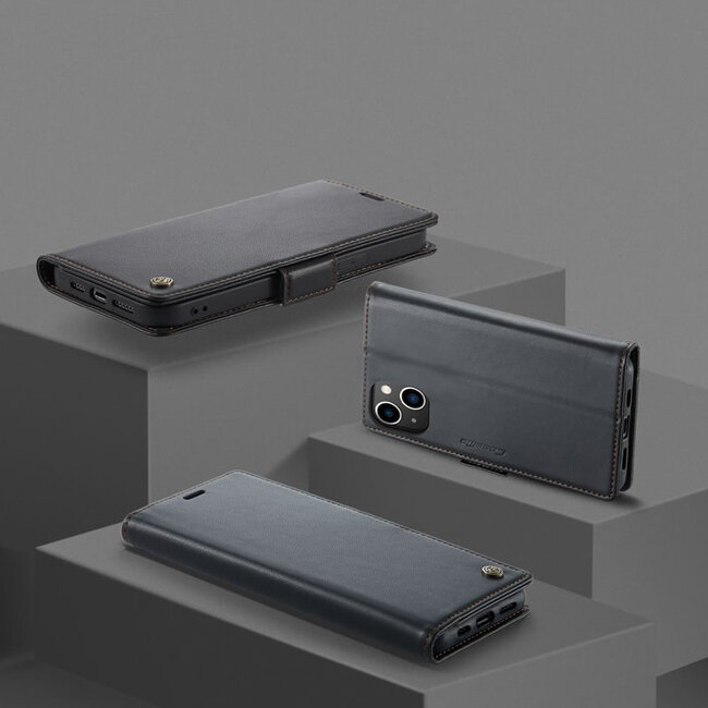 CaseMe - Hoesje geschikt voor iPhone 15 Plus - Retro Wallet Book Case - Met Magnetische Sluiting - Zwart