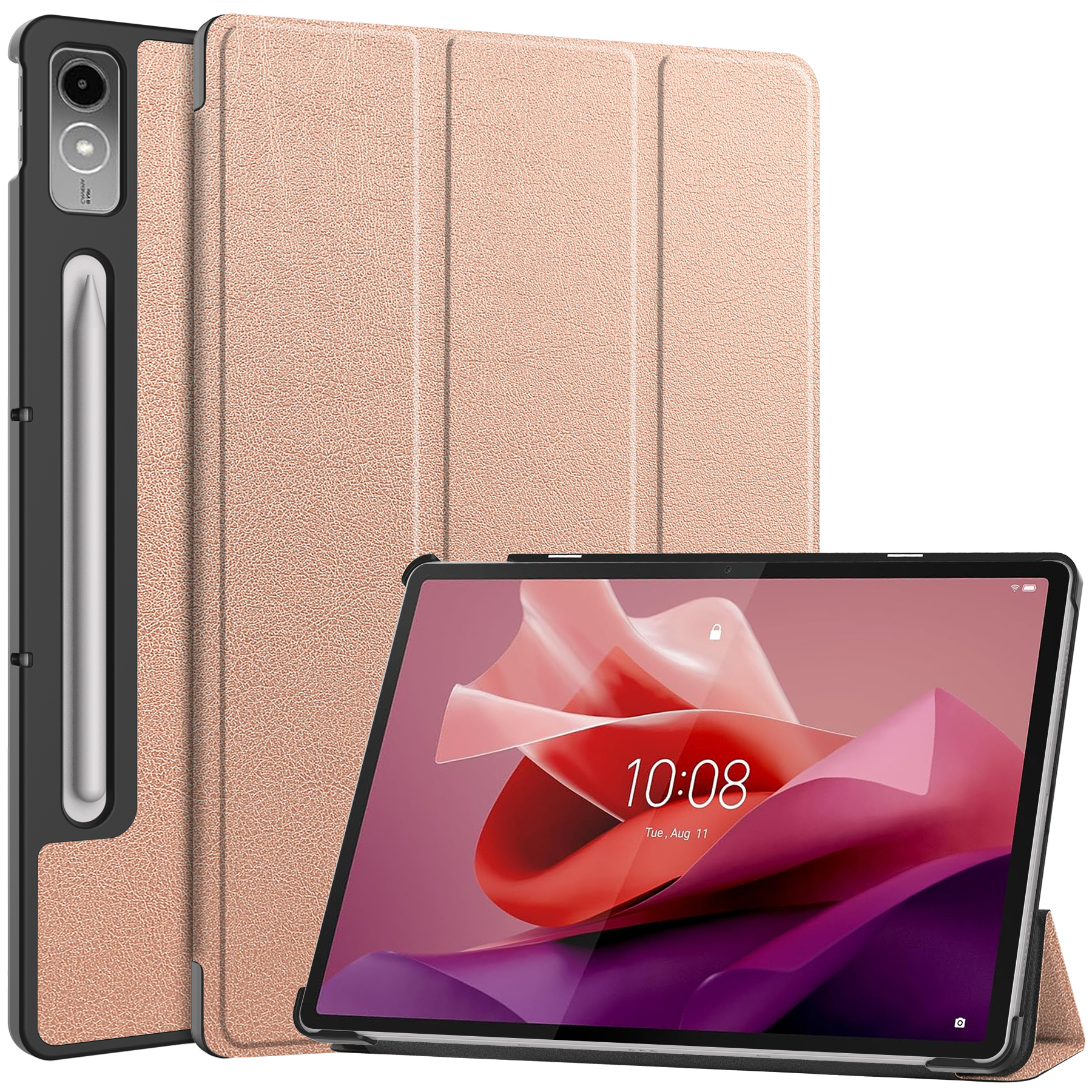Case2go - Tablet hoes geschikt voor Lenovo Tab P12 (2023) - Tri-Fold Book Case - Auto/Wake functie - Rose-Goud afbeelding