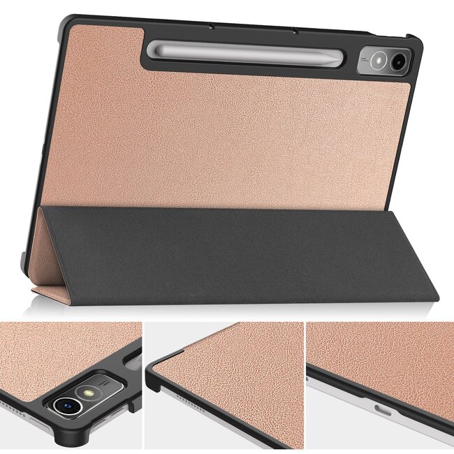 Case2go - Tablet hoes geschikt voor Lenovo Tab P12 (2023) - Tri-Fold Book Case - Auto/Wake functie - Rose-Goud
