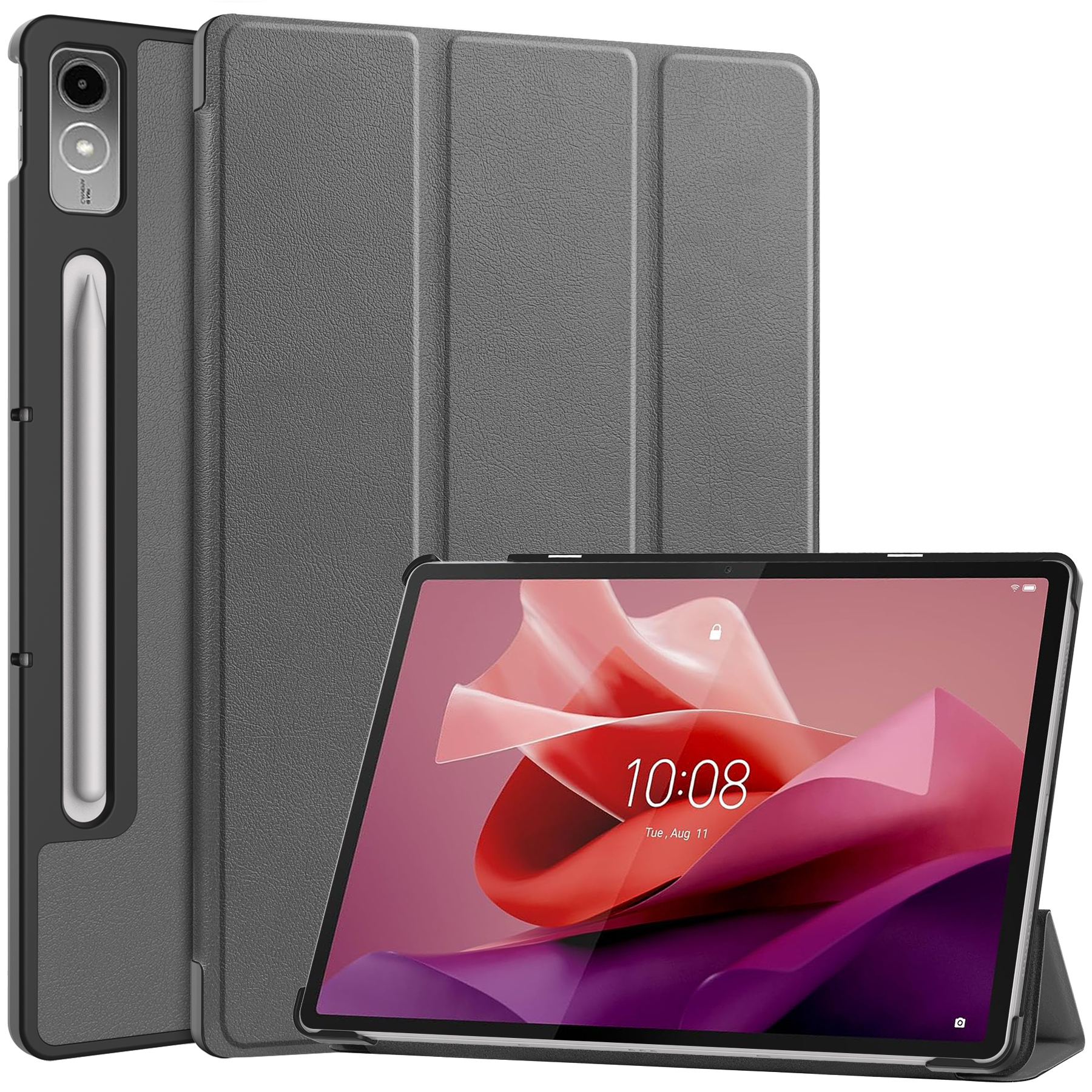 Case2go - Tablet hoes geschikt voor Lenovo Tab P12 (2023) - Tri-Fold Book Case - Auto/Wake functie - Grijs afbeelding