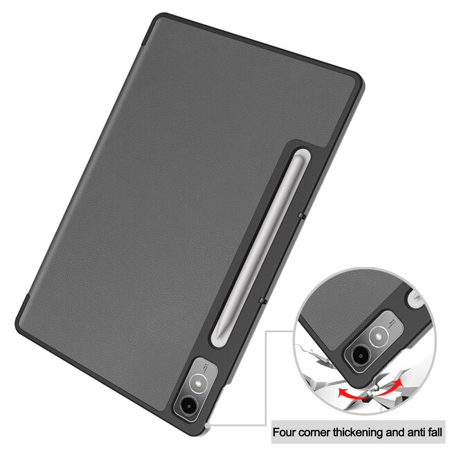 Case2go - Tablet hoes geschikt voor Lenovo Tab P12 (2023) - Tri-Fold Book Case - Auto/Wake functie - Grijs